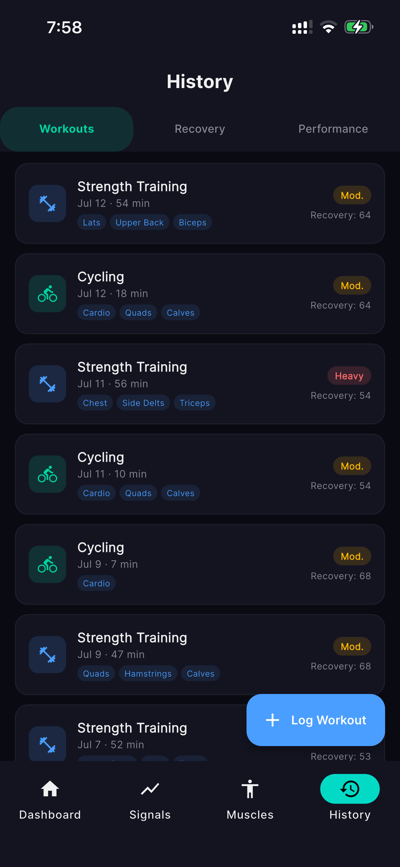 Activity-smart workout history
